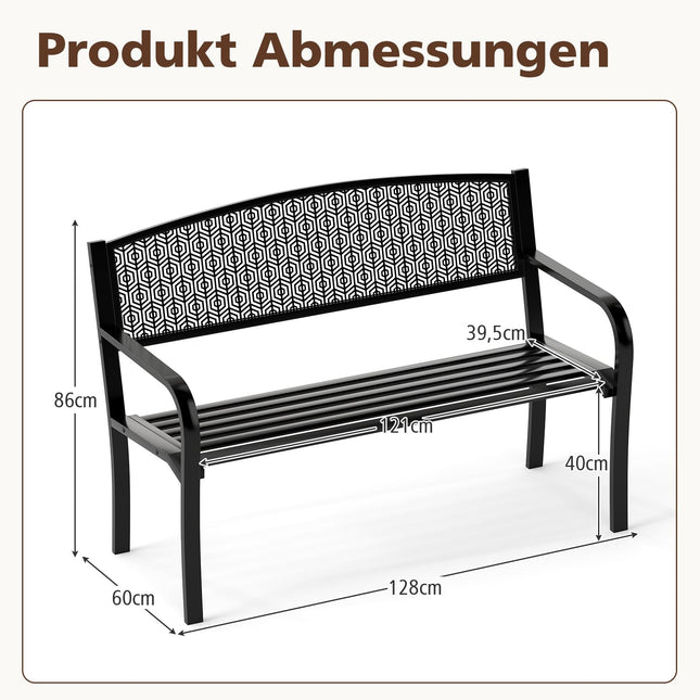 Outdoor Metal Bench, Weatherproof, 2-3 Seats, Black