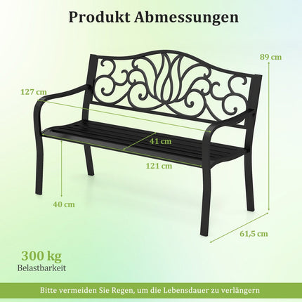 Lauko metalinis sodo suoliukas, atsparus oro sąlygoms, 2-3 sėdimos vietos, 300 kg keliamoji galia