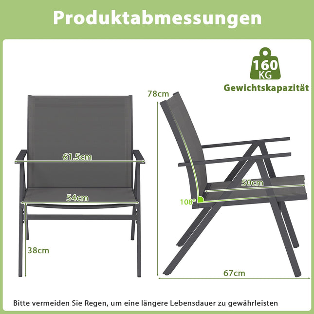 Lauko metalinės sodo kėdės, kvėpuojantis audinys, 2 vnt. komplektas