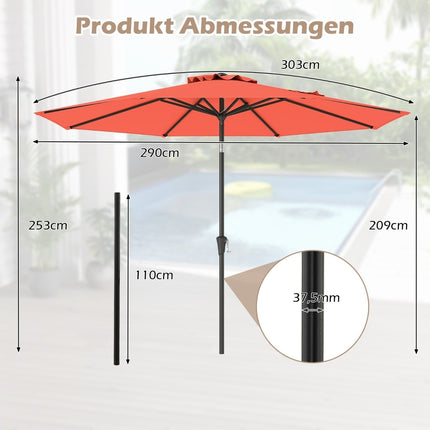 Lauko terasos skėtis, 300 cm, pakreipiamas ir sukamas, oranžinis
