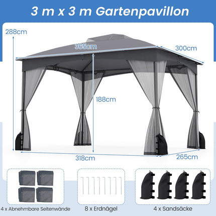 Lauko paviljonas 3,6 x 3 m, tinklelis nuo uodų, atsparus vandeniui, pilkas