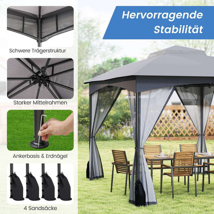Lauko paviljonas 3,6 x 3 m, tinklelis nuo uodų, atsparus vandeniui, pilkas
