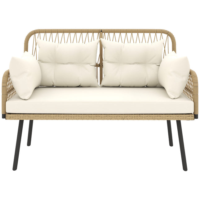 Outdoor Rattan Sofa with Cushions, 2-Seater, 115x61x82 cm
