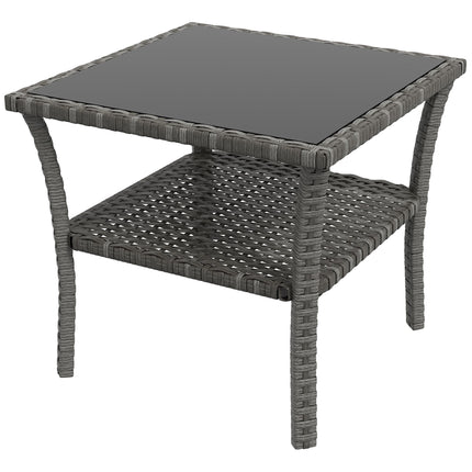 Lauko rotango stalas, 50x50x45cm, stiklinis stalviršis, atsparus oro sąlygoms