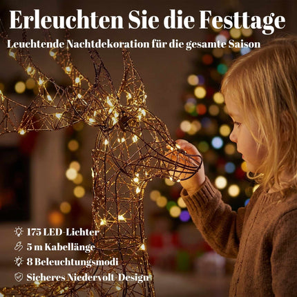 Outdoor Reindeer and Sleigh Christmas Lights, 2 Pieces, 175 LEDs, 8 Modes, Timer