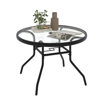 Lauko apvalus stiklinis stalas su skėčio skylute, 70 cm