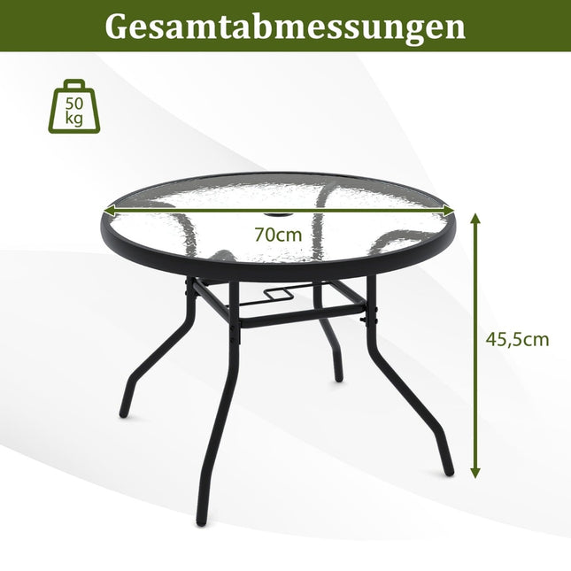 Outdoor Round Glass Table with Umbrella Hole, 70 cm