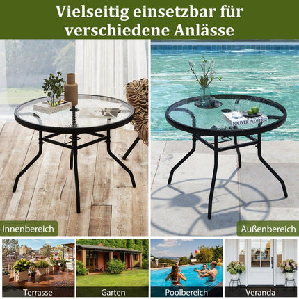 Lauko apvalus stiklinis stalas su skėčio skylute, 70 cm
