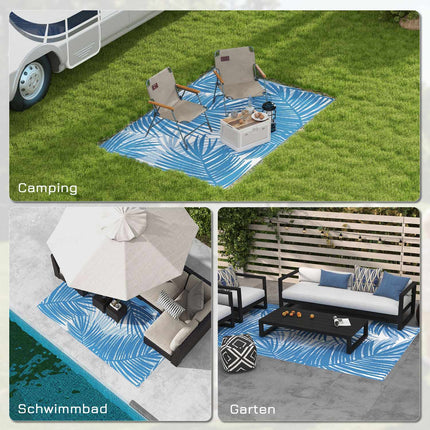 Reversible outdoor mat with bag, 182x274cm, blue