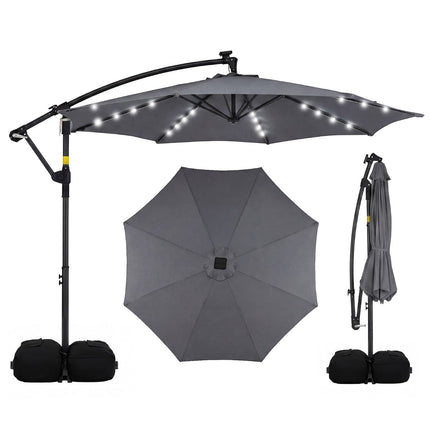 Lauko saulės energija varomas LED skėtis, 360° besisukantis, pilkas, 300x240 cm