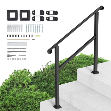 Outdoor Stair Handrail, 2-3 Steps, Black Steel, Kit