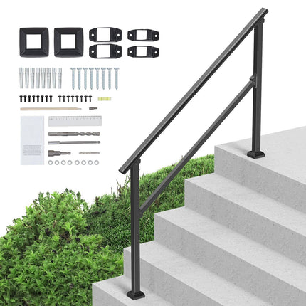 Outdoor Stair Handrail, 4-5 Steps, Carbon Steel, Black