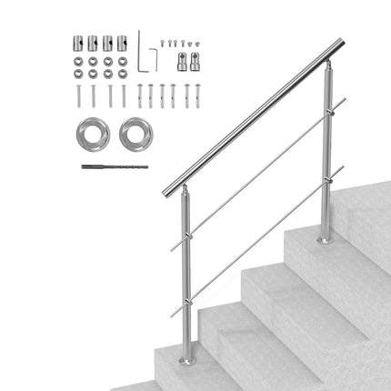Outdoor Stair Handrail 47.2 Inch, Stainless Steel, 2 Bars