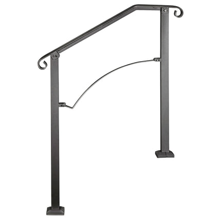 Outdoor Stair Handrail, Wrought Iron, Fits 2-3 Steps, Black