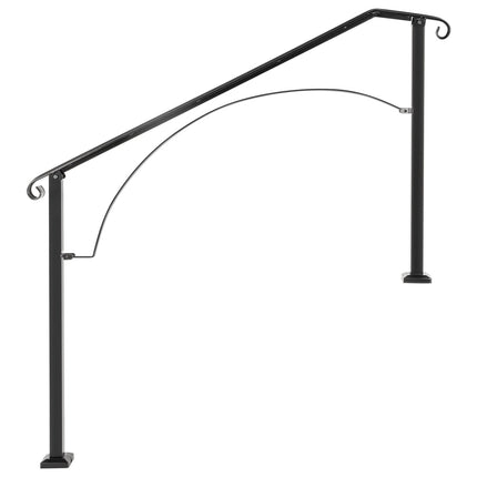 Outdoor Stair Handrail, Wrought Iron, Fits 3–4 Steps, Black