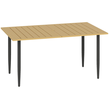 Lauko plieninis terasos stalas su skėčio skyle, 150x90 cm, rudas