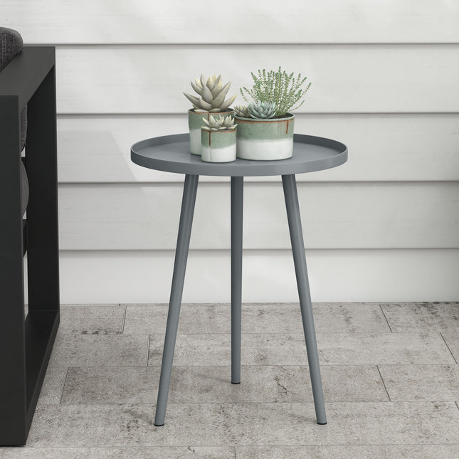 Outdoor Steel Side Table, Round, Grey, Ø40 x 50H cm