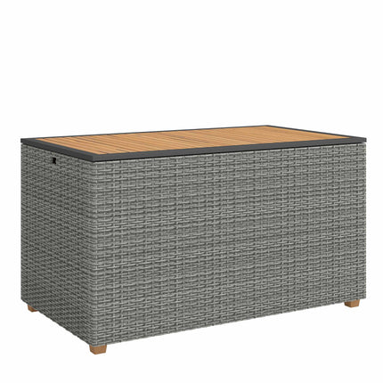 Lauko daiktadėžė 450 l, vandeniui atspari rotango, medinis dangtis