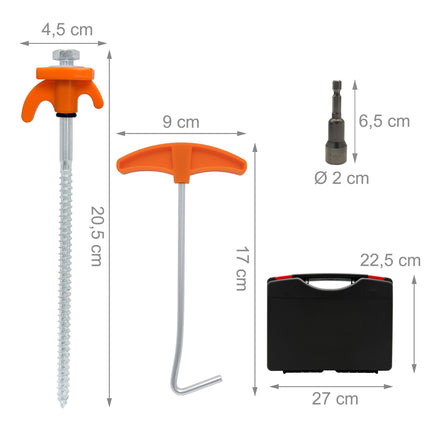 Lauko palapinės kuoliukai su grąžto adapteriu, 20 vnt. rinkinys
