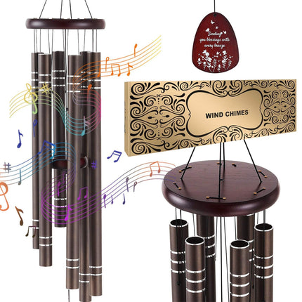 Outdoor Wind Chimes, 42-Inch, 6-Tube Deep Tone – Dark Brown