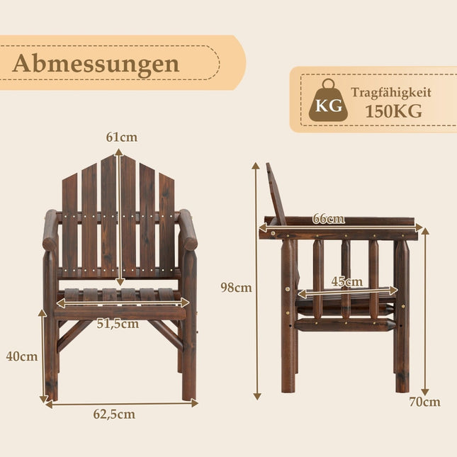 Outdoor Wooden Armchair – High Back, Pine & Fir Wood, Brown