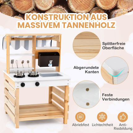 Lauko medinė purvo virtuvė su vandens ypatybe, 2 viename žaidimų rinkinys
