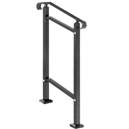 Outdoor Wrought Iron Stair Handrail, 1-Step, Black, Install Kit