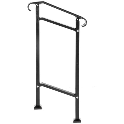 Outdoor Wrought Iron Stair Handrail, 1-Step, Black, Install Kit