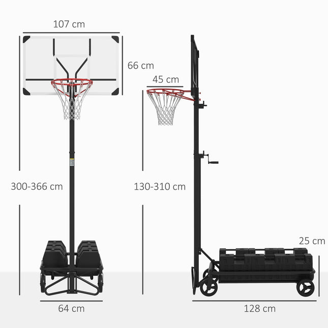 Lauko krepšinio lankas su stovu, reguliuojamo aukščio, 130-310 cm, krepšinio stovas, krepšinio sistemos pagrindas su ratukais