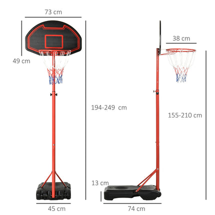 Adjustable outdoor basketball hoop with wheels - 194-249 cm