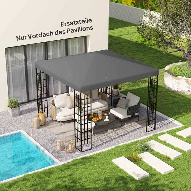 „Ousuuny“ pakaitinis stogas pavėsinei, 3 x 3 m, vandeniui atsparus pavėsinės stogo uždangalas sodo pavėsinei, oksfordo audinys, pakaitinės dalys, 370 g/m², tamsiai pilka