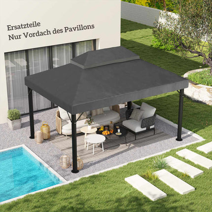 „Ousuuny“ pakaitinis stogas pavėsinei, 3 x 4 m, vandeniui atsparus pavėsinės stogas, dvigubas stogo uždangalas sodo pavėsinei, oksfordo audinys, pakaitinės dalys, 370 g/m², tamsiai pilka