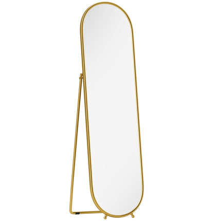 Ovalus viso ilgio veidrodis, laisvai stovintis metalinis rėmas, aukso spalvos, 50x180 cm
