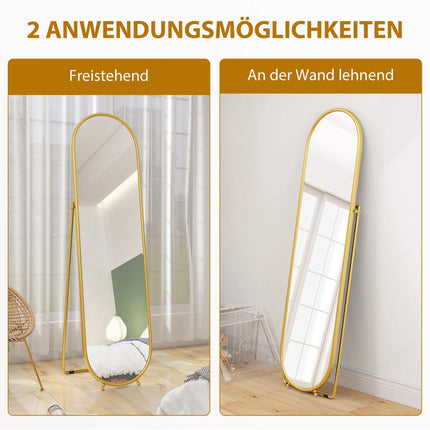 Ovalus viso ilgio veidrodis, laisvai stovintis metalinis rėmas, aukso spalvos, 50x180 cm