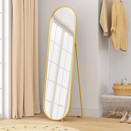 Ovalus viso ilgio veidrodis, laisvai stovintis metalinis rėmas, aukso spalvos, 50x180 cm