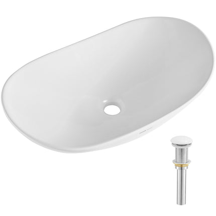 Oval Vessel Sink, White Ceramic Above-Counter 23.3 x 14.2 in