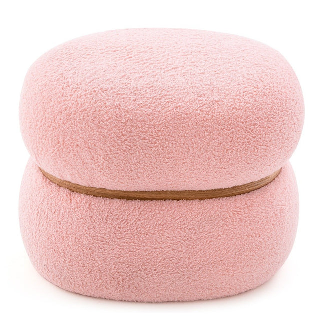 Oval stool with non-slip foot pads. Padded dressing stool made of Sherpa pink 44 x 35 x 35 cm