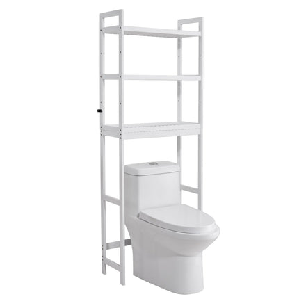 Over-The-Toilet Storage Rack, 3-Tier Bamboo, White, 3 Hooks