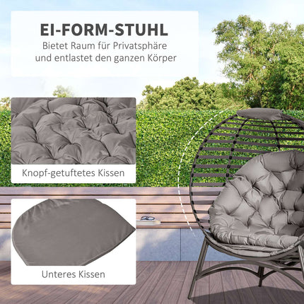 Papasan kėdė, sodo kėdė, 2 krepšeliai, pagalvėlės, ovali, sulankstoma, balkono, kiemo, smėlio rudos spalvos, plienas, 118 x 75 x 139 cm