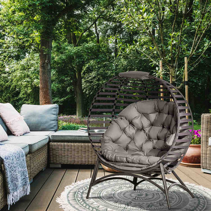 Papasan kėdė, sodo kėdė, 2 krepšeliai, pagalvėlės, ovali, sulankstoma, balkono, kiemo, smėlio rudos spalvos, plienas, 118 x 75 x 139 cm