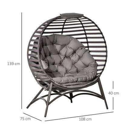 Papasan kėdė, sodo kėdė, 2 krepšeliai, pagalvėlės, ovali, sulankstoma, balkono, kiemo, smėlio rudos spalvos, plienas, 118 x 75 x 139 cm