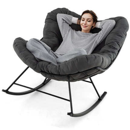Papasan supamoji kėdė su paminkštinta pagalvėle, metalinis rėmas, pilka