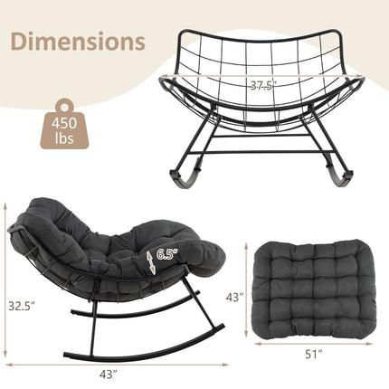 Papasan supamoji kėdė su paminkštinta pagalvėle, metalinis rėmas, pilka