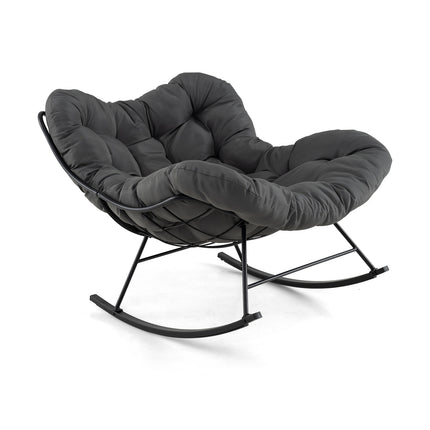 Papasan supamoji kėdė su paminkštinta pagalvėle, metalinis rėmas, pilka