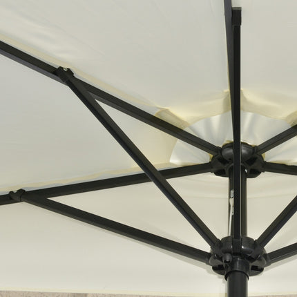 Skėtis nuo saulės, 265 x 240 cm, pusapvalis balkono skėtis su LED, pusapvalis kiemo skėtis su rankiniu alkūniniu velenu, saulės modulis sodui, metalinis, smėlio spalvos