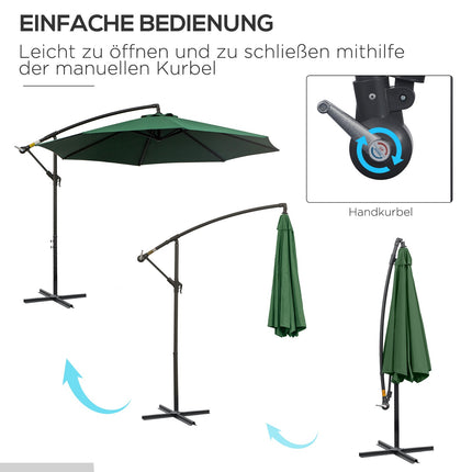 Skėtis nuo saulės su konsole ir alkūniniu velenėliu, plieninis rėmas ir poliesterio audinys, žalias, Ø2,95x2,45 m