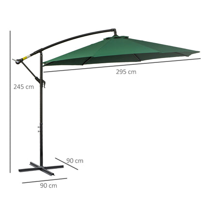 Skėtis nuo saulės su konsole ir alkūniniu velenėliu, plieninis rėmas ir poliesterio audinys, žalias, Ø2,95x2,45 m