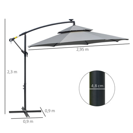 Solar LED Market Parasol, 295 cm, Water-repellent, Light grey