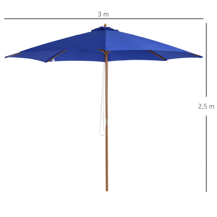Skėtis balkonui, 300 cm, konsolinė skėtis iš medžio, sodo skėtis, balkono skėtis, bambukas, mėlynas