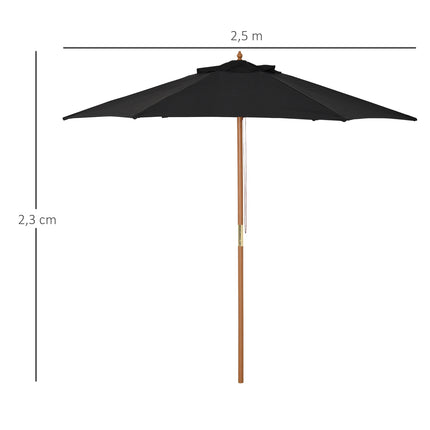 Skėtis nuo saulės sodui, 3 pakopų, apsauga nuo saulės, bambukas ir 180 m² poliesteris, juodas, Ø2,5 x 2,3 m